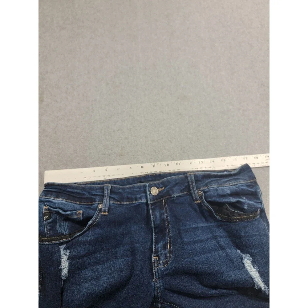 KanCan Jeans Womens XL 34x28 Straight Distressed Stretch Dark Blue Mid Rise City